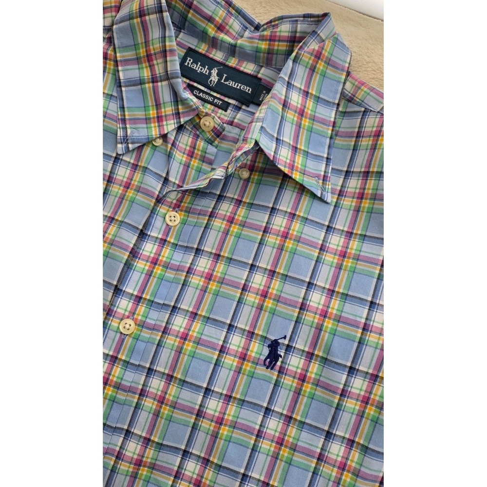 VINTAGE RALPH LAUREN MENS LONG SLEEVE MULTICOLOR BUTTONDOWN SIZE LARGE - EUC